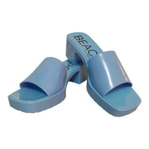 BEACH Matisse Blue Sandals Size 10 Square Toe Chunky Heels Jelly Shoes Mules